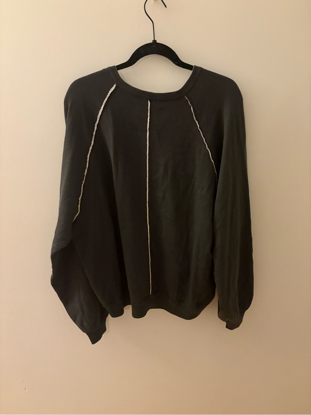 aerie Black Crewneck Pullover Sweater with Cream Trim - Picture 2 of 3